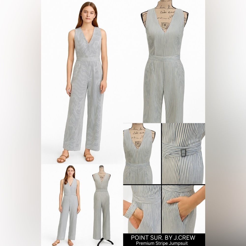 POINT SUR by J.Crew Blue & White Striped Sleeveless Jumpsuit – Size 10